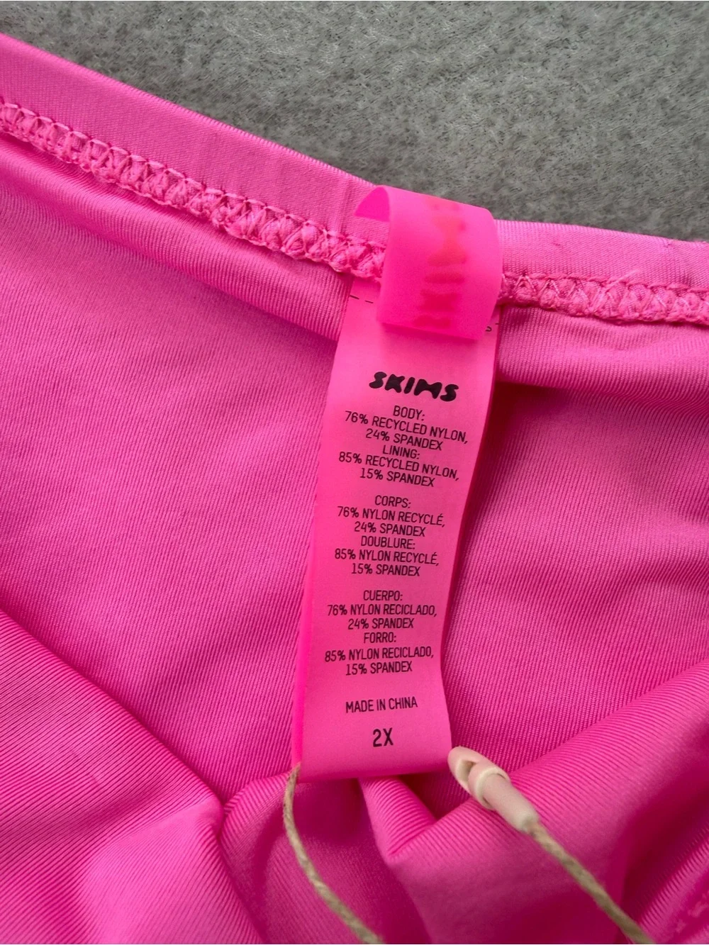 Skims Signature Swim Plunge Bikini  Set Top / Bottom 2X In Taffy Barbie Pink NWT